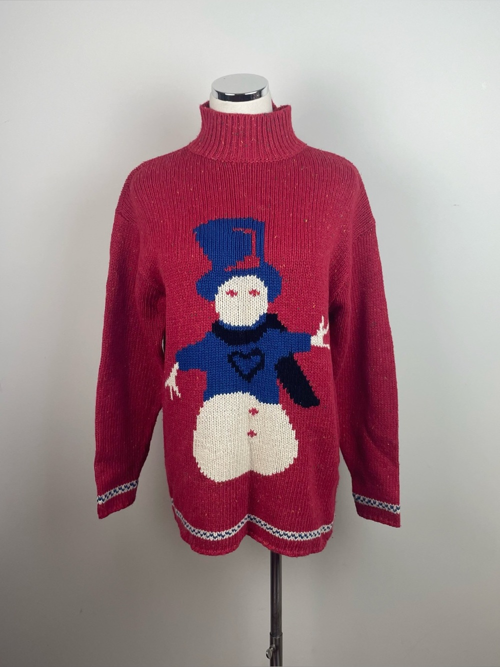 Northern Isles Red White Blue Snowman Wool Angora Rabbit Hair Sweater Small